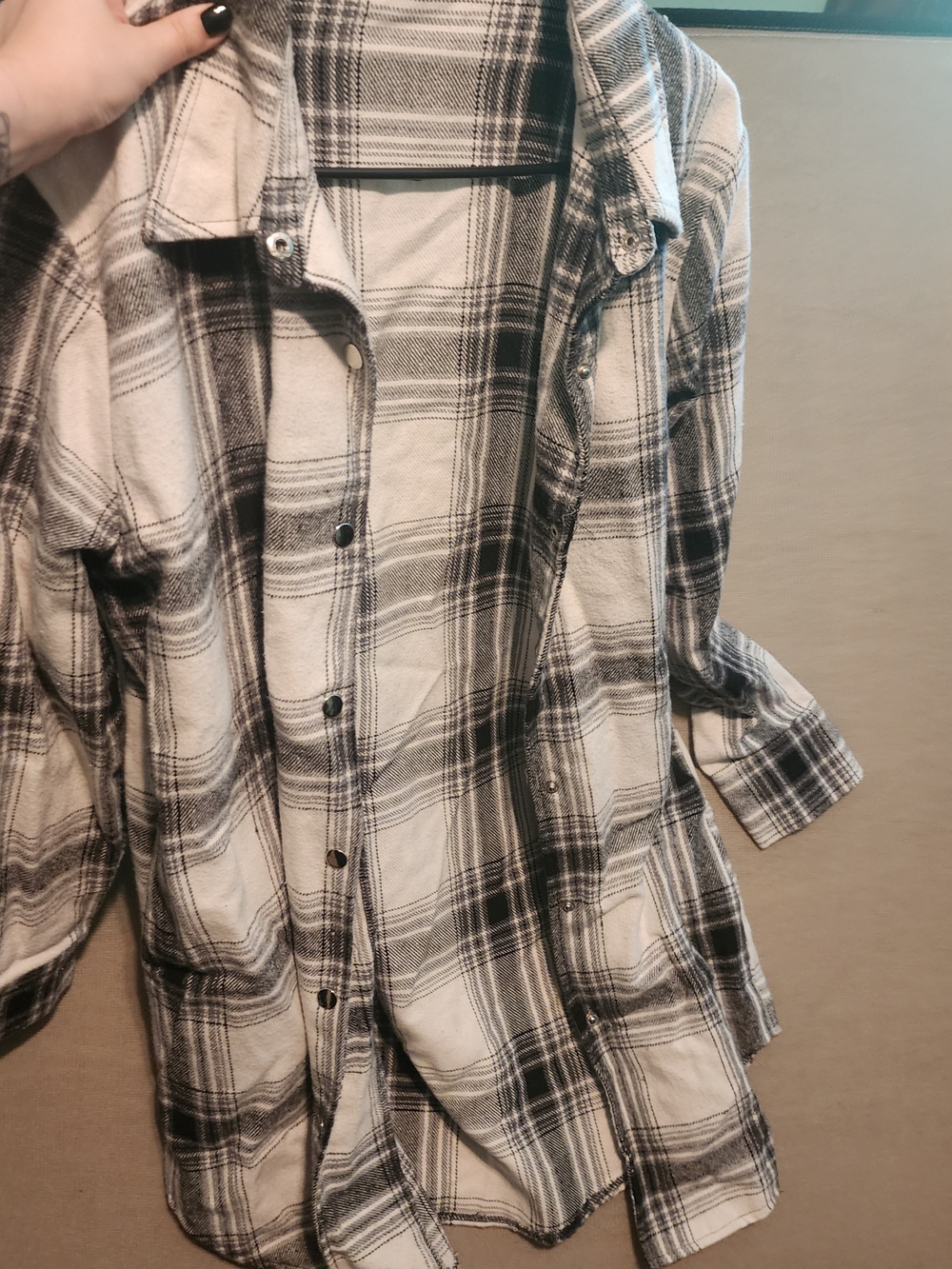 Oversized Plaid Shacket Women's XL Black White Flannel Coat Jacket Heavyweight
